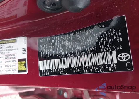 2022 Toyota Corolla Le из США, поврежденный, VIN 5YFEPMAE2NP385576